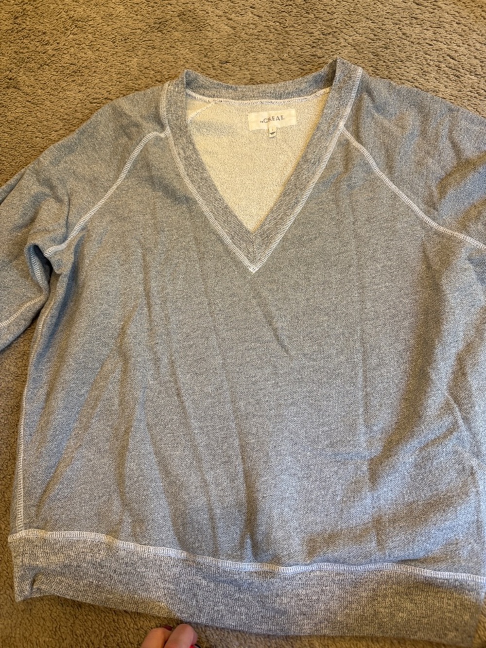 THE GREAT - Light Heather Gray V-Neck Sweatshirt